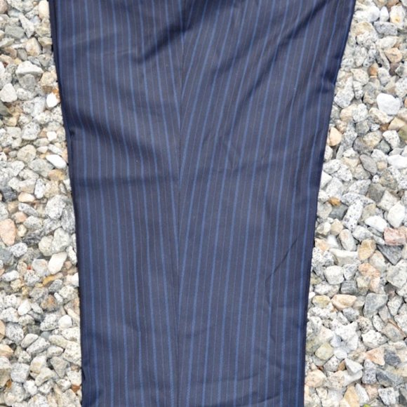 MARC TULIO PARIS TAILORED PANTS PIN STRIPE NAVY BLUE POLY / RAYON BAGGY STYLE - Picture 4 of 7